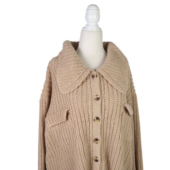 Beaumont Soho Cardigan Sweater Tan Chunky Collar Wool Blend 2X NWT - Picture 3 of 6